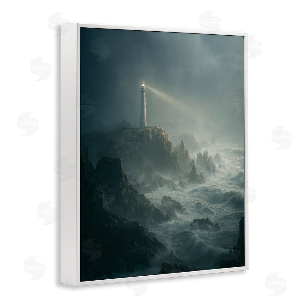 Ziwei Li Lighthouse and Stormy Cliff White Framed Giclee Print Wall Art