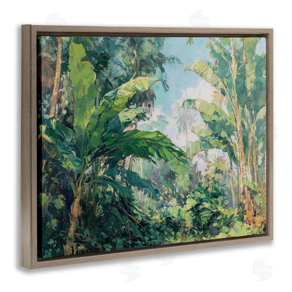 Ziwei Li Canopy Of Tropical Palm Leaves Brown Floating Frame Canvas Wall Art Print