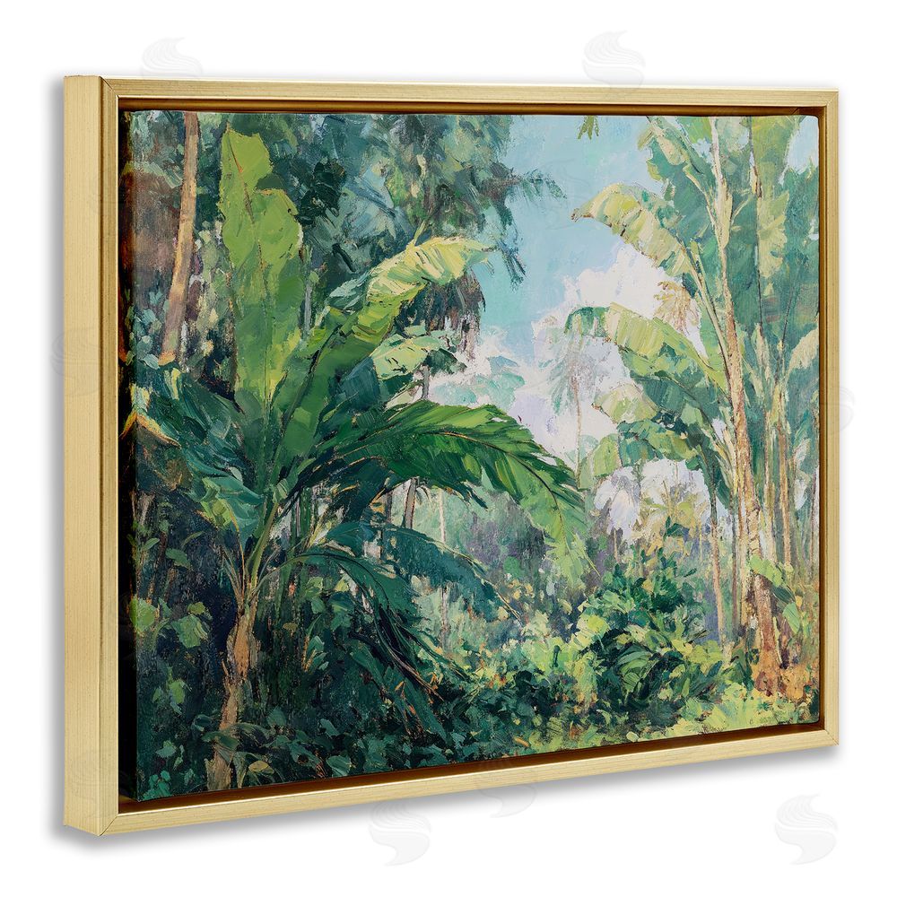 Ziwei Li Canopy Of Tropical Palm Leaves Gold Floating Frame Canvas Wall Art Print