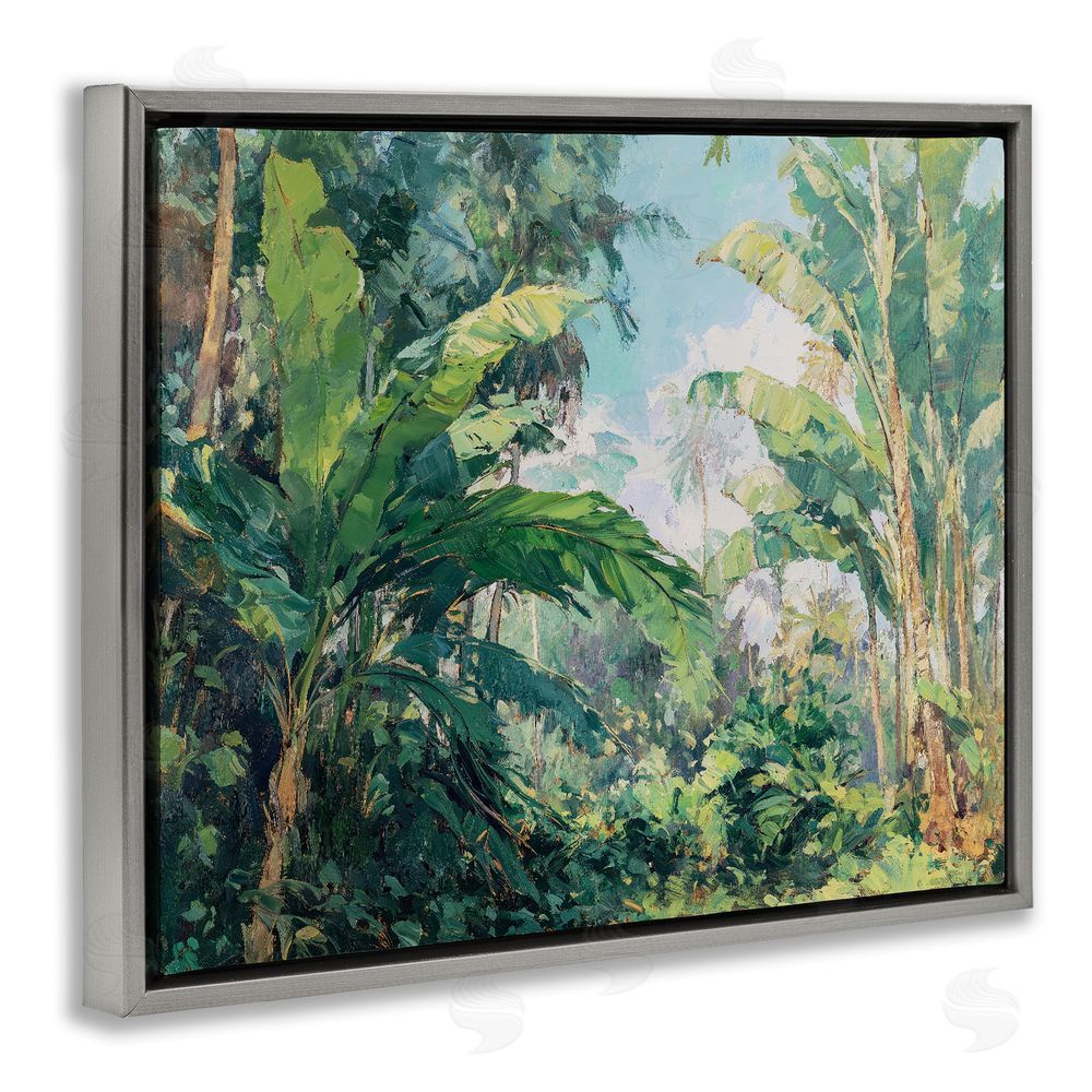 Ziwei Li Canopy Of Tropical Palm Leaves Gray Floating Frame Canvas Wall Art Print