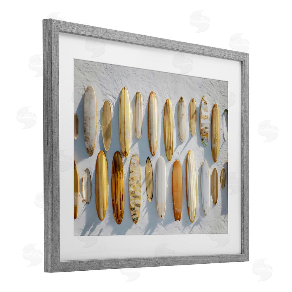Franklyn Gregory Vintage Surfboard Collection Gray Framed Print Under Glass with White Mat Wall Art