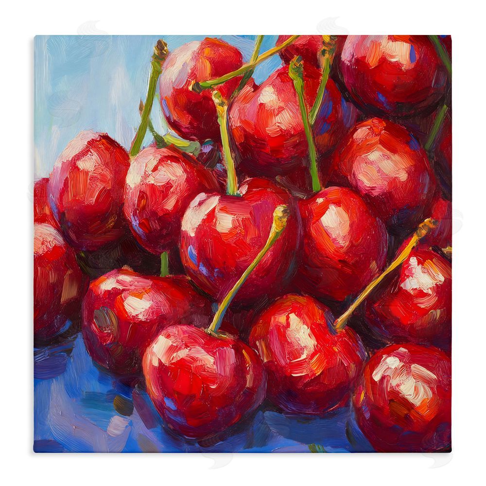 Petal Prints Design Luscious Red Cherries of Summer Stretched Canvas Wall Art
