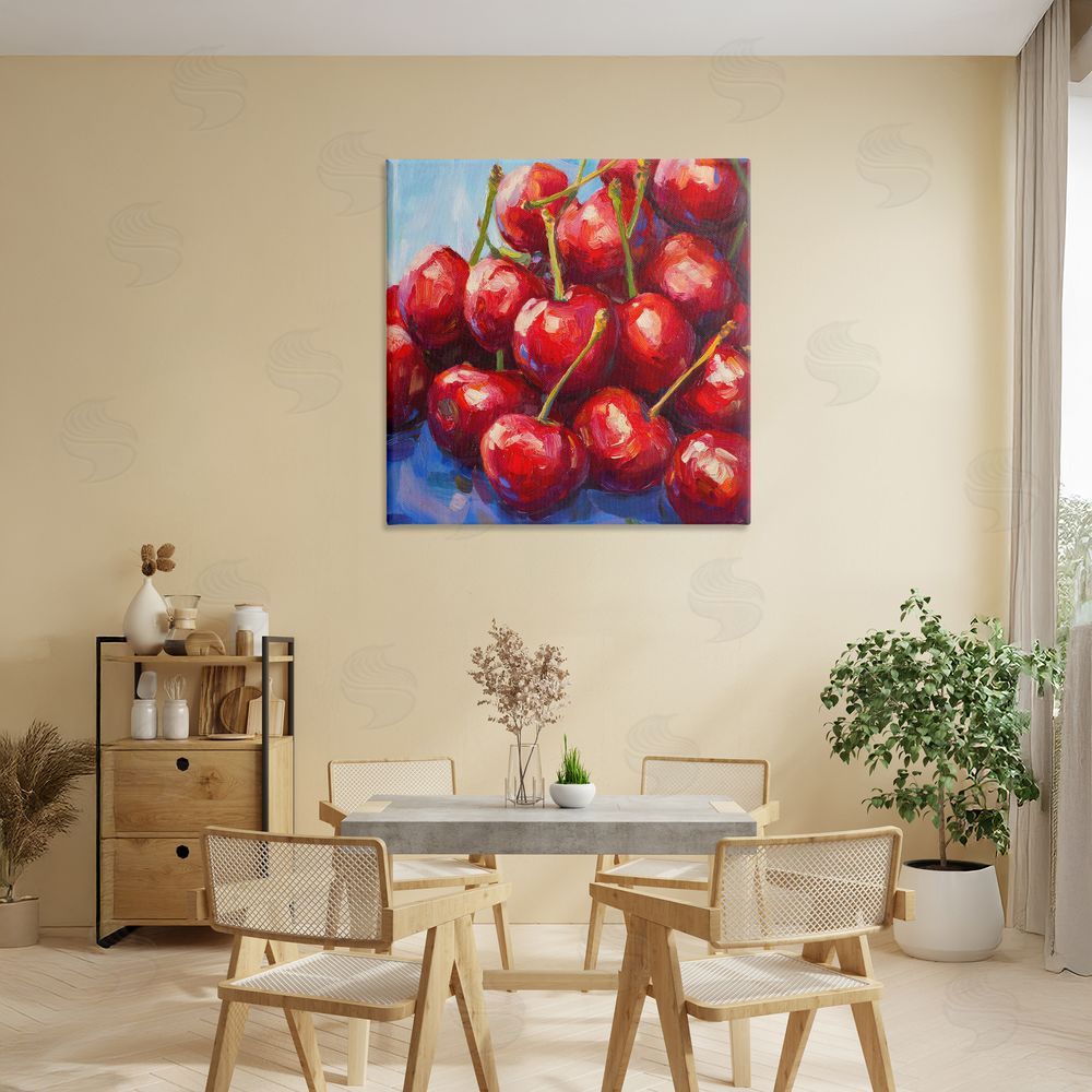 Petal Prints Design Luscious Red Cherries of Summer Stretched Canvas Wall Art in Room