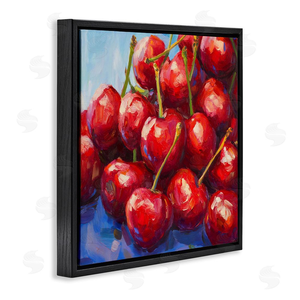 Petal Prints Design Luscious Red Cherries of Summer Black Floating Framed Canvas Wall Art
