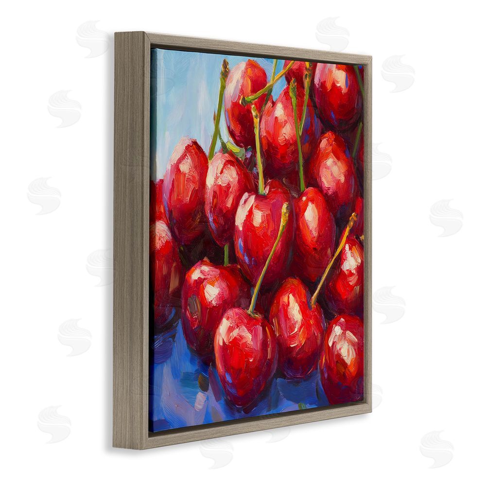 Petal Prints Design Luscious Red Cherries of Summer Brown Floating Framed Canvas Wall Art