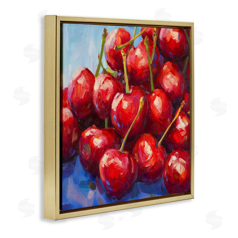 Petal Prints Design Luscious Red Cherries of Summer Gold Floating Framed Canvas Wall Art
