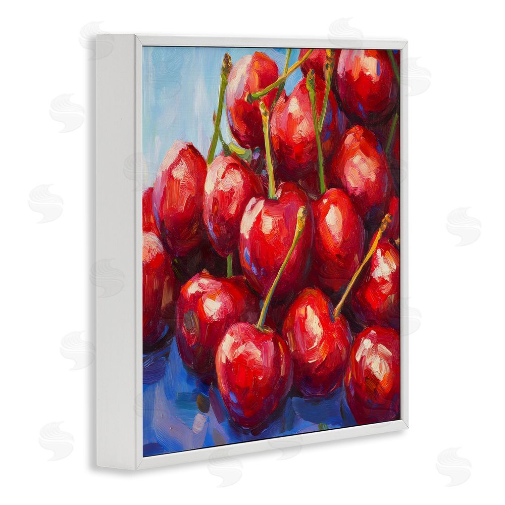 Petal Prints Design Luscious Red Cherries of Summer White Framed Giclee Wall Art