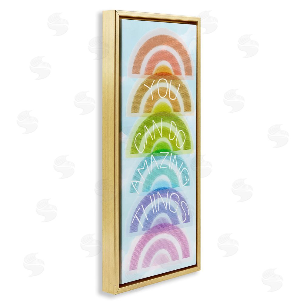 Stupell Studio Amazing Things Rainbow Encouragement Gold Floating Frame Stretched Canvas Wall Art Print