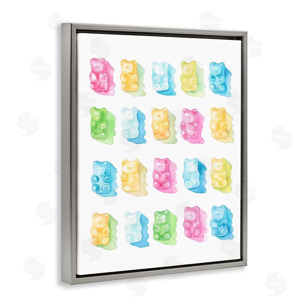 Stupell Studio Pastel Candy Bears Collection Gray Floating Frame Canvas Wall Art Print