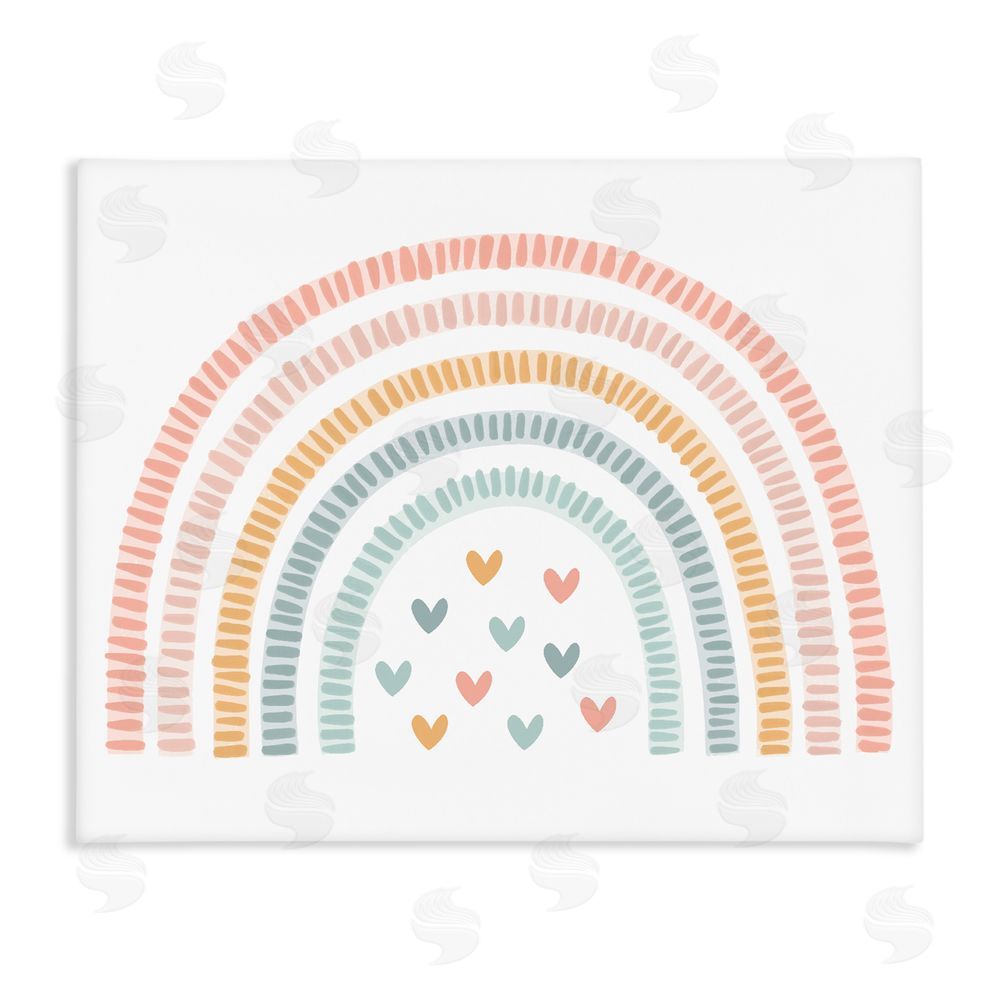 Lil' Rue Whimsical Pastel Rainbow with Hearts Stretched Canvas Wall Art Print