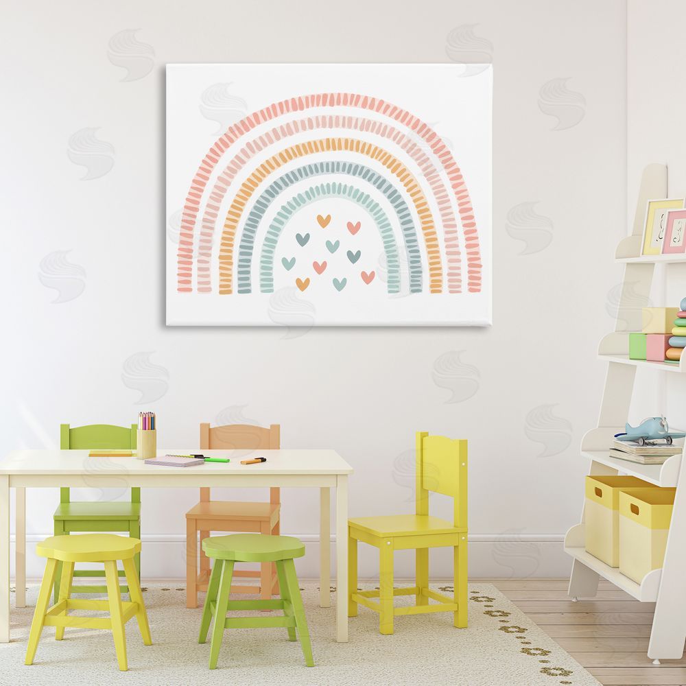 Lil' Rue Whimsical Pastel Rainbow with Hearts Stretched Canvas on Wall