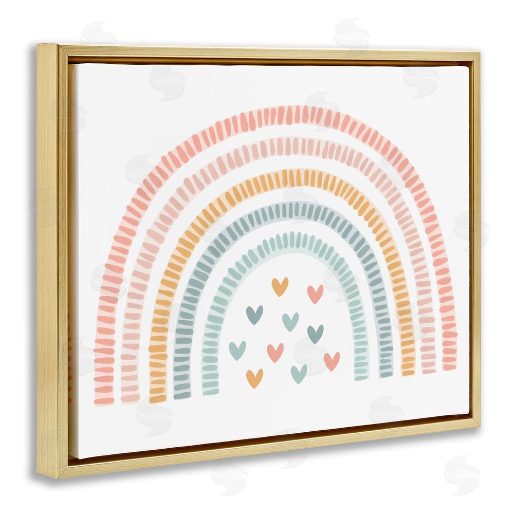 Lil' Rue Whimsical Pastel Rainbow with Hearts Gold Floating Framed Canvas Wall Art Print