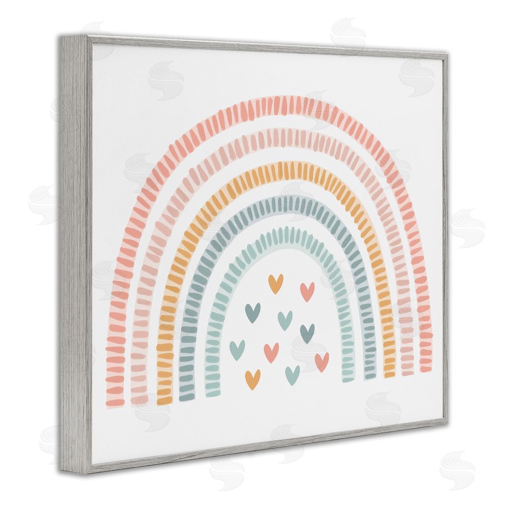 Lil' Rue Whimsical Pastel Rainbow with Hearts Gray Framed Giclee Wall Art Print