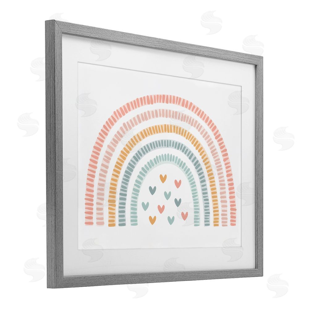 Lil' Rue Whimsical Pastel Rainbow with Hearts Gray Framed Print Under Glass with White Mat Wall Art