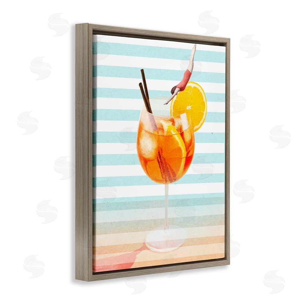 Stupell Studio Spritz Cocktail Dive Brown Floating Frame Canvas Wall Art Print