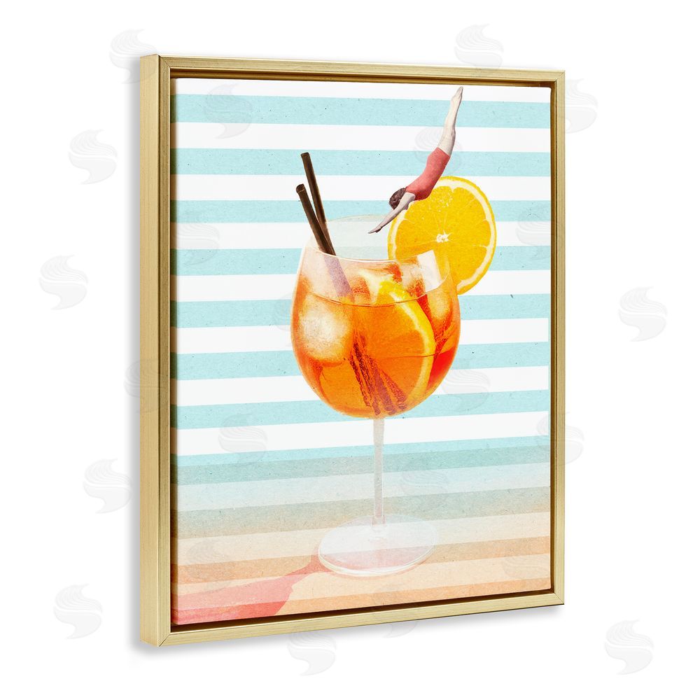 Stupell Studio Spritz Cocktail Dive Gold Floating Frame Canvas Wall Art Print