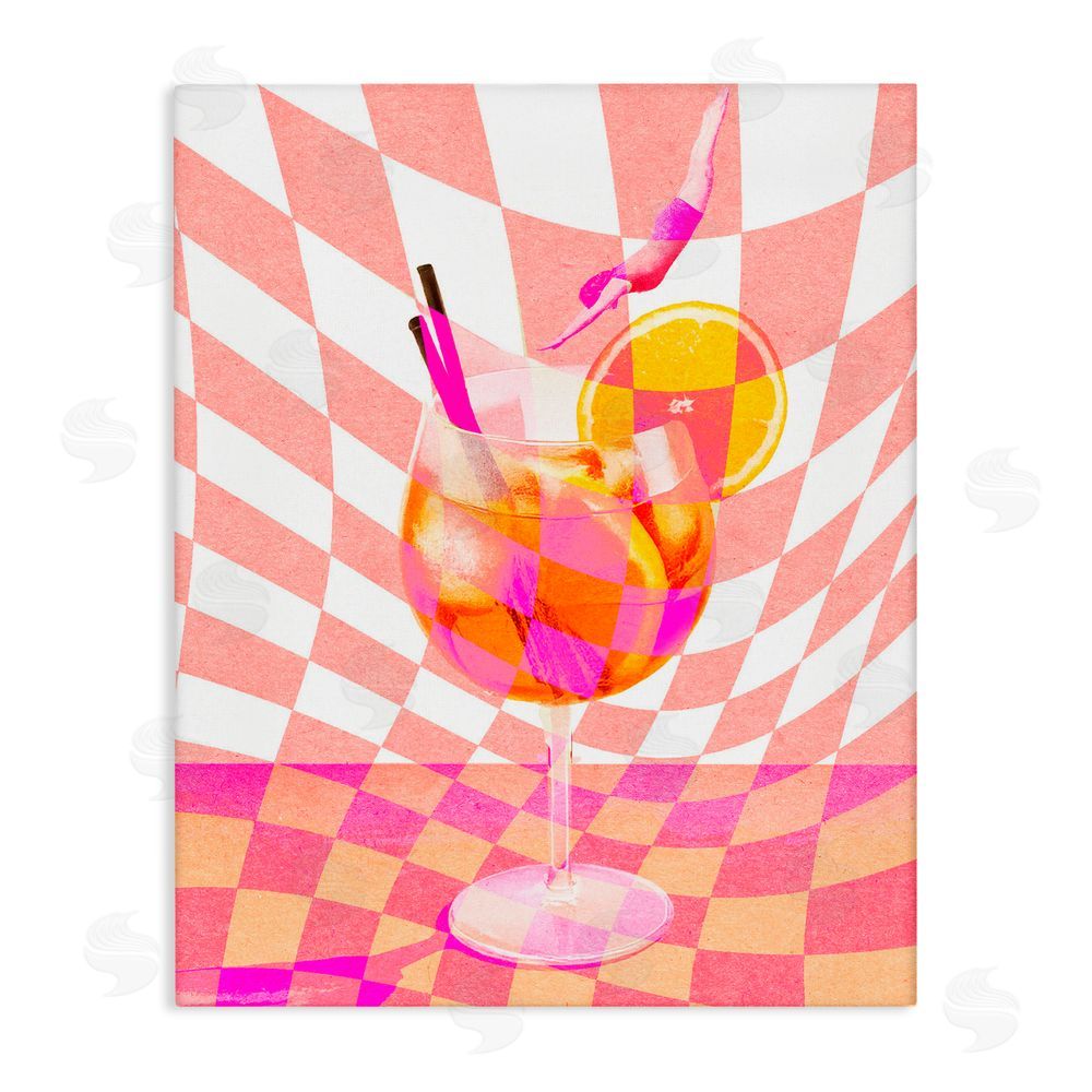 Stupell Studio Retro Checkered Summer Cocktail Stretched Canvas Wall Art Print