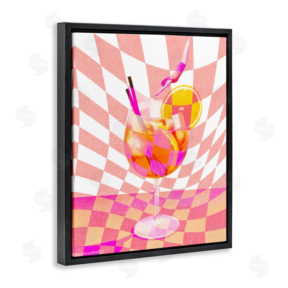 Stupell Studio Retro Checkered Summer Cocktail Black Floating Frame Canvas Wall Art Print