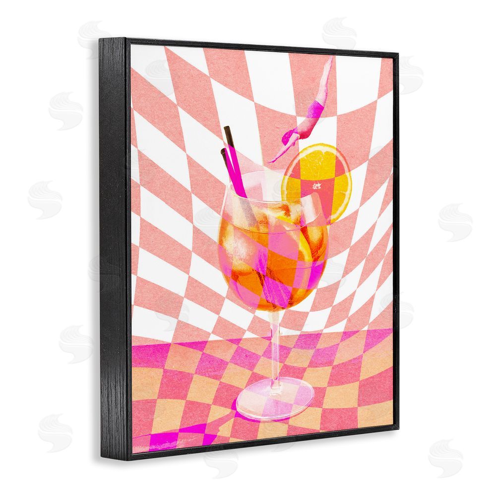 Stupell Studio Retro Checkered Summer Cocktail Black Framed Giclee Print Wall Art
