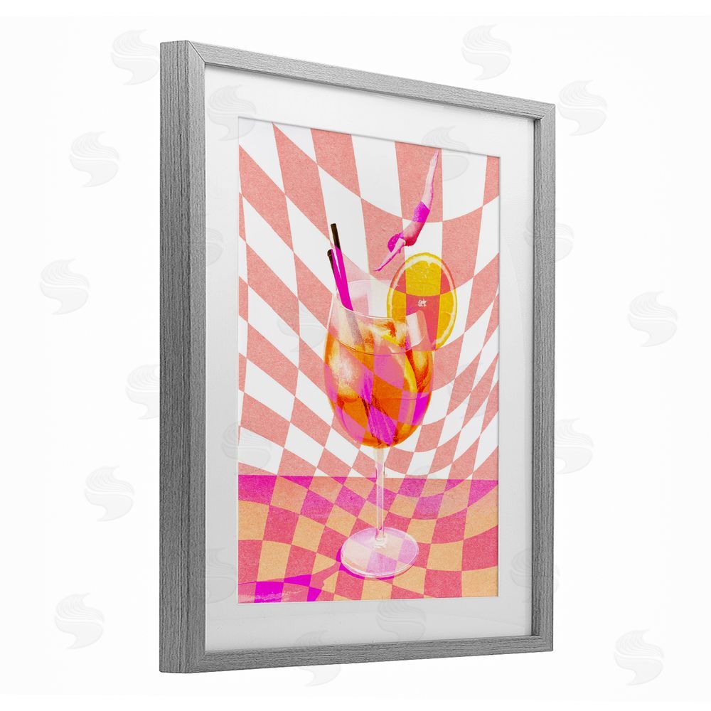 Stupell Studio Retro Checkered Summer Cocktail Gray Framed Print Under Glass Wall Art