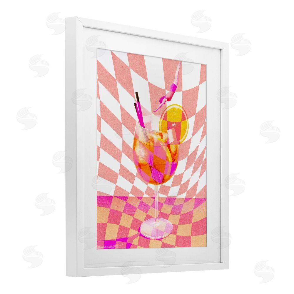 Stupell Studio Retro Checkered Summer Cocktail White Framed Print Under Glass Wall Art