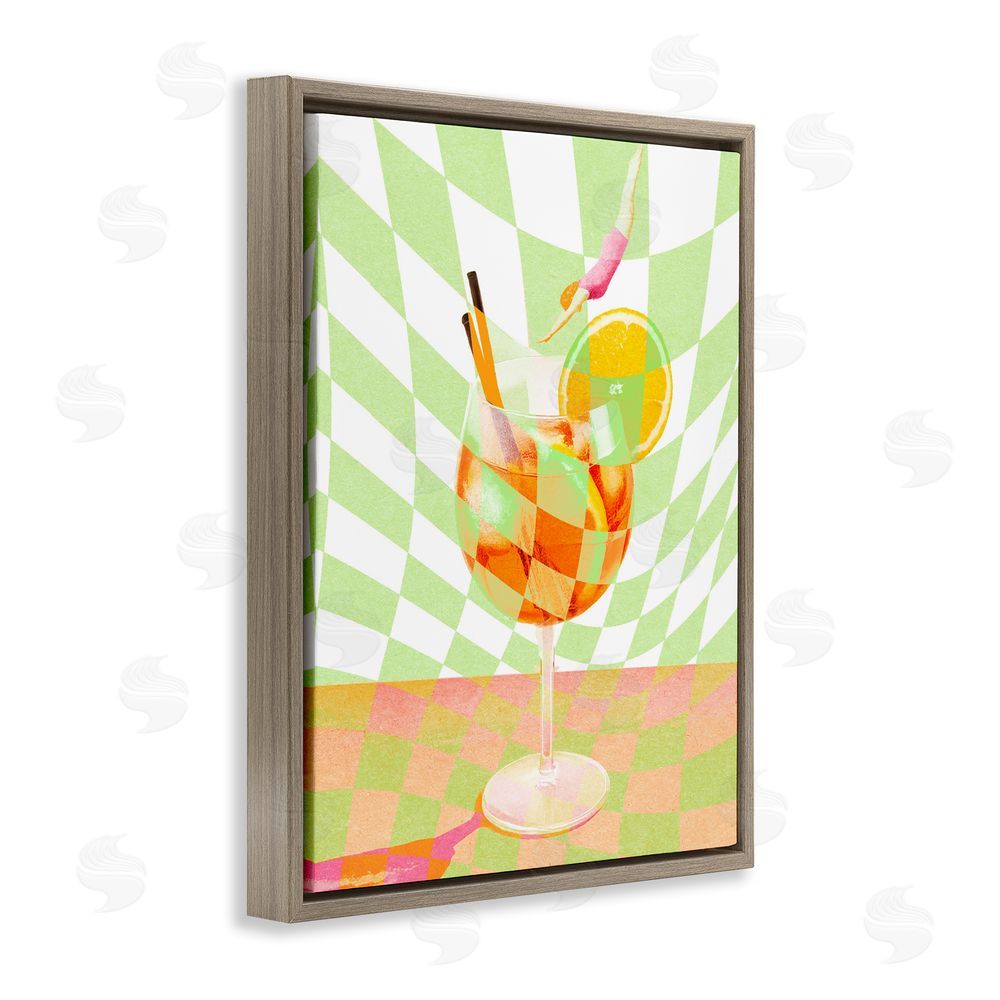 Stupell Studio Retro Swimmer Summer Cocktail Brown Floating Frame Canvas Wall Art Print