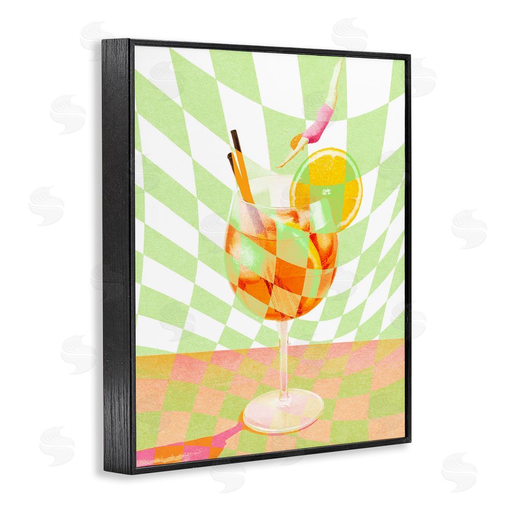 Stupell Studio Retro Swimmer Summer Cocktail Black Framed Giclee Print Wall Art