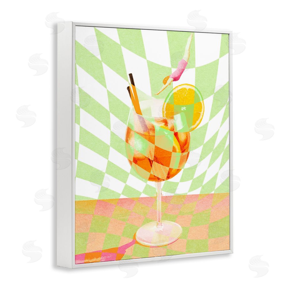 Stupell Studio Retro Swimmer Summer Cocktail White Framed Giclee Print Wall Art