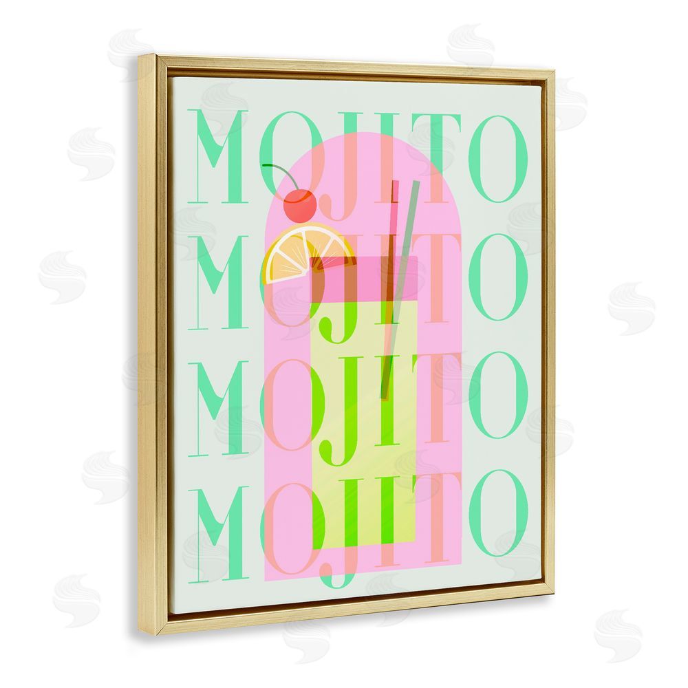 Stupell Studio Retro Pastel Mojito Gold Floating Frame Canvas Wall Art Print