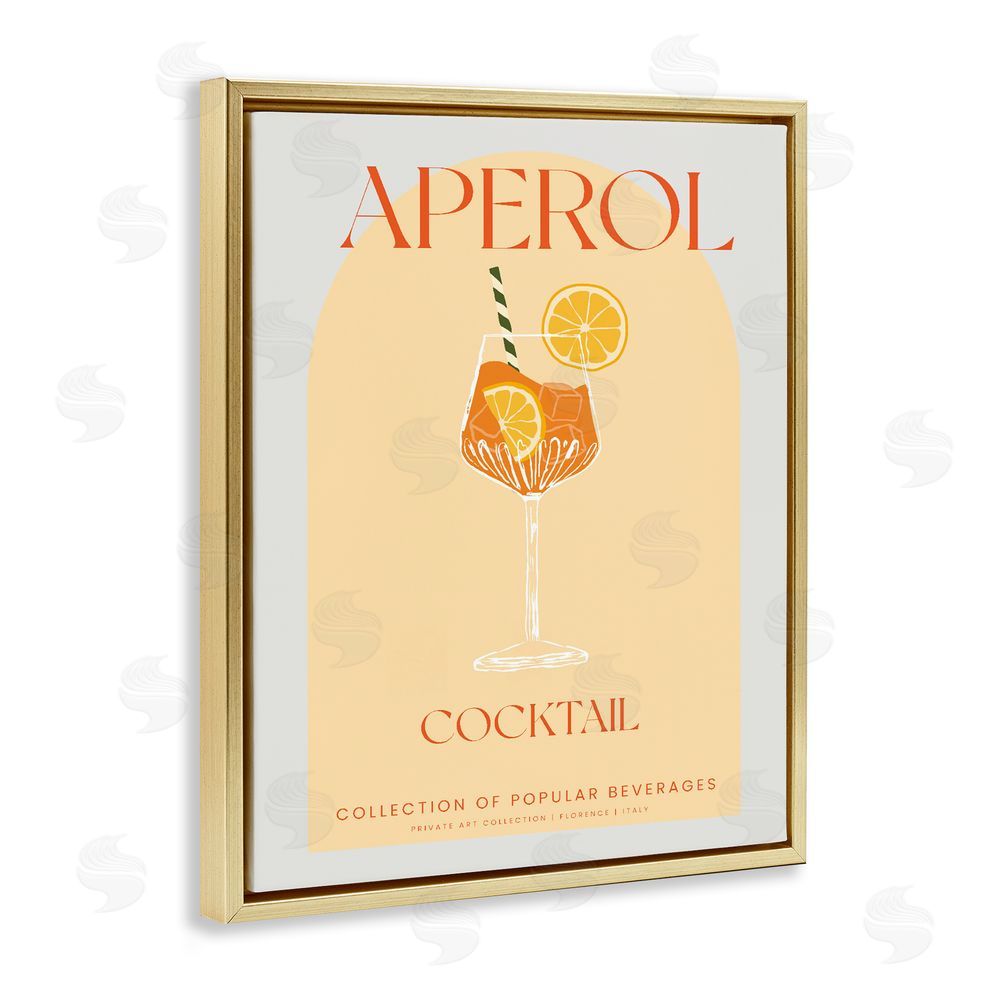 Stupell Studio Stylish Retro Aperol Cocktail Gold Floating Frame Canvas Wall Art Print