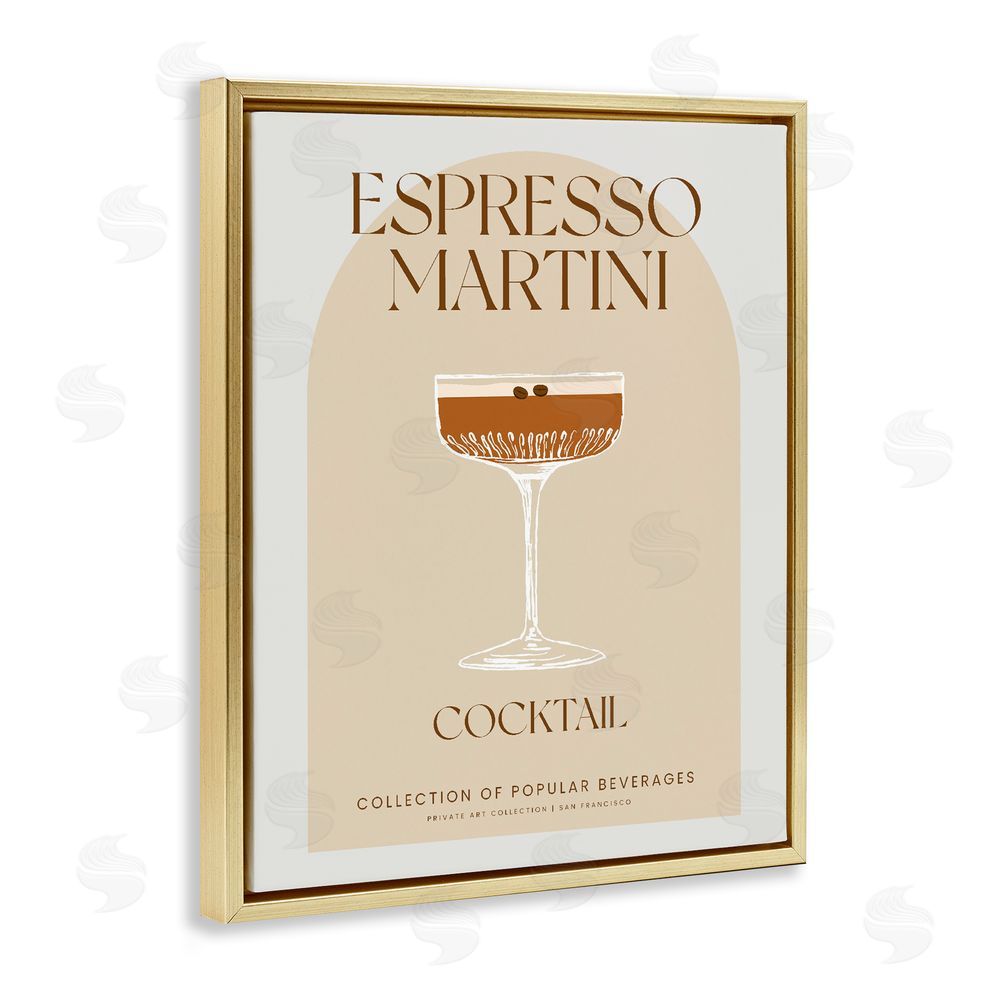 Stupell Studio Stylish Retro Espresso Martini Gold Floating Frame Canvas Wall Art Print