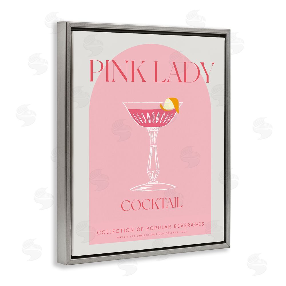 Stupell Studio Stylish Retro Pink Lady Gray Floating Frame Canvas Wall Art Print