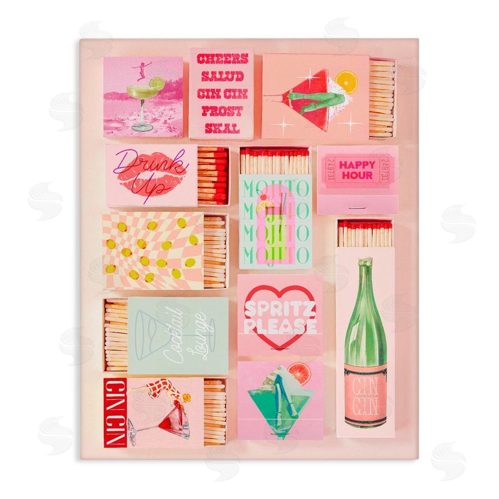 Stupell Studio Glam Cocktails Retro Matches Stretched Canvas Wall Art Print