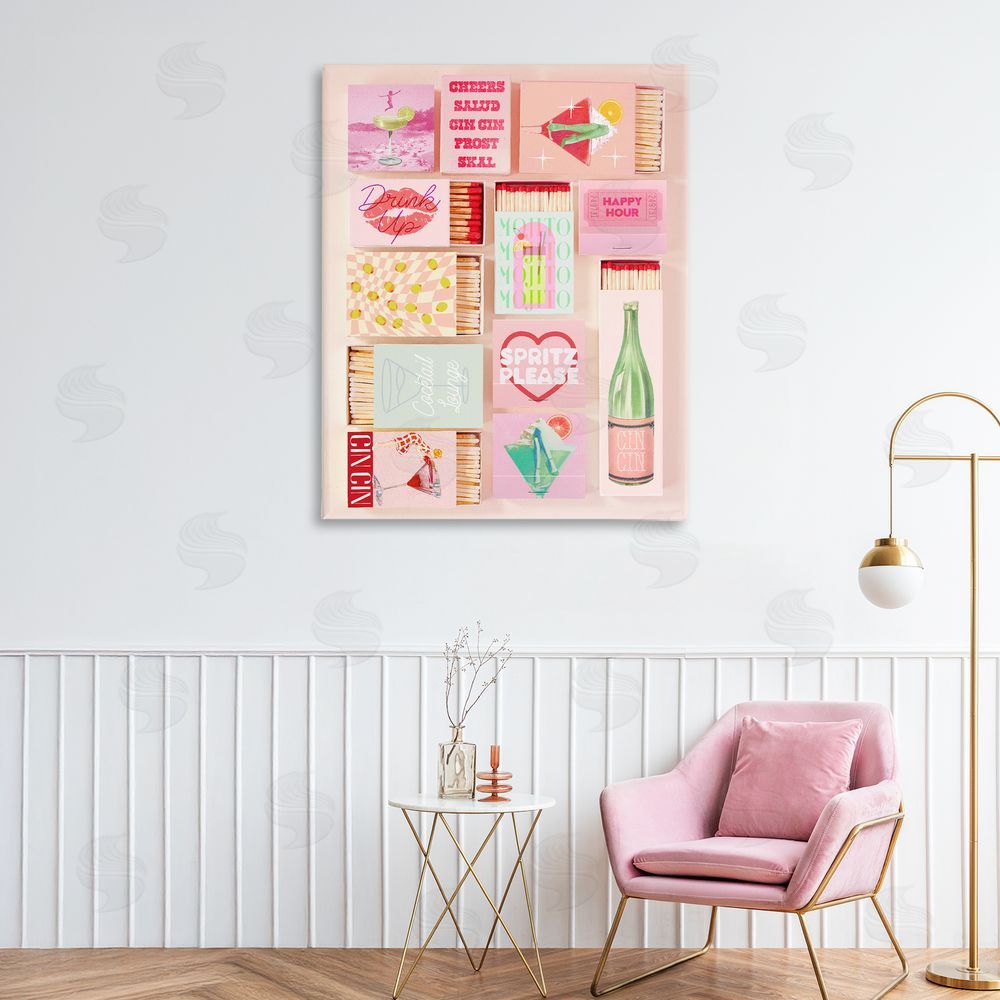 Stupell Studio Glam Cocktails Retro Matches Stretched Canvas Wall Art Print in Room