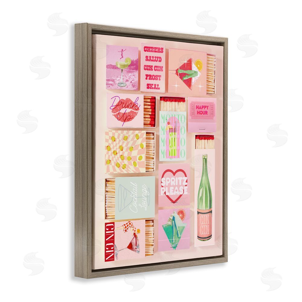 Stupell Studio Glam Cocktails Retro Matches Brown Floating Frame Canvas Wall Art Print