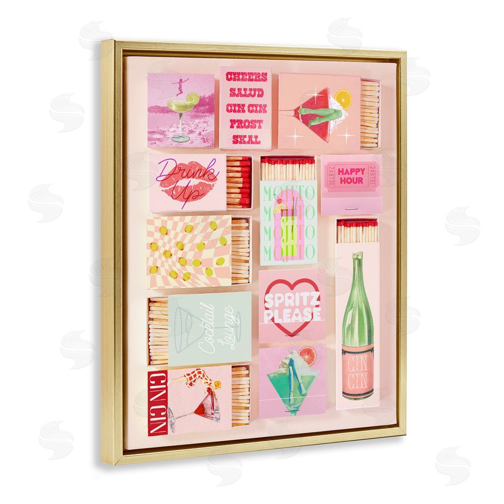 Stupell Studio Glam Cocktails Retro Matches Gold Floating Frame Canvas Wall Art Print