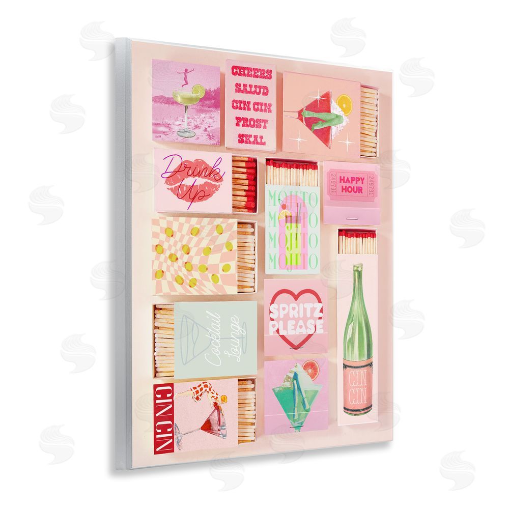 Stupell Studio Glam Cocktails Retro Matches Wooden Wall Plaque Art Print