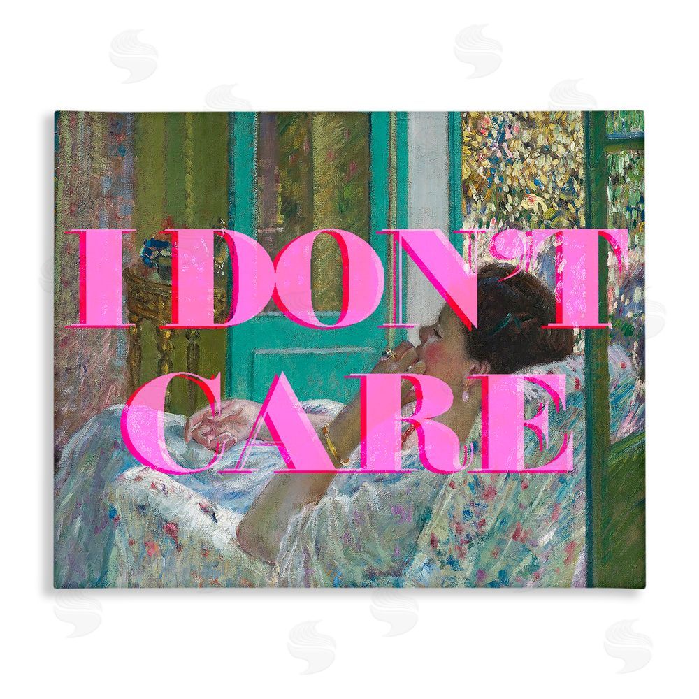 Stupell Studio I Don't Care over Classic Painting Stretched Canvas Wall Art Print
