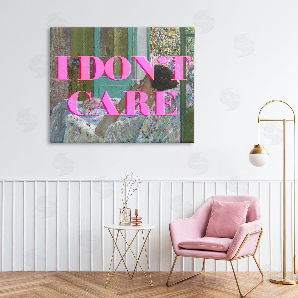 Stupell Studio I Don't Care over Classic Painting Stretched Canvas Wall Art Print in Room
