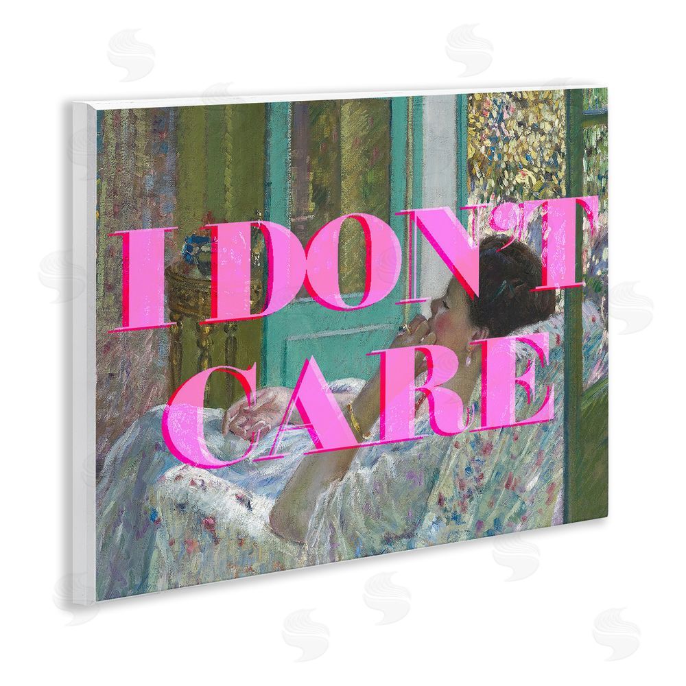 Stupell Studio I Don't Care over Classic Painting Wooden Wall Plaque Art Print