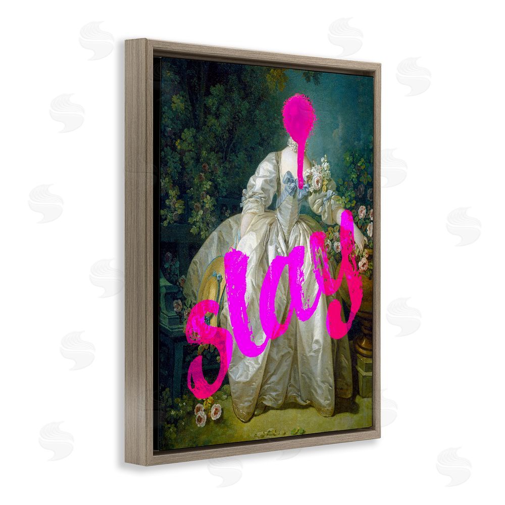 Stupell Studio Slay Classical Baroque Gown Brown Floating Frame Canvas Wall Art Print