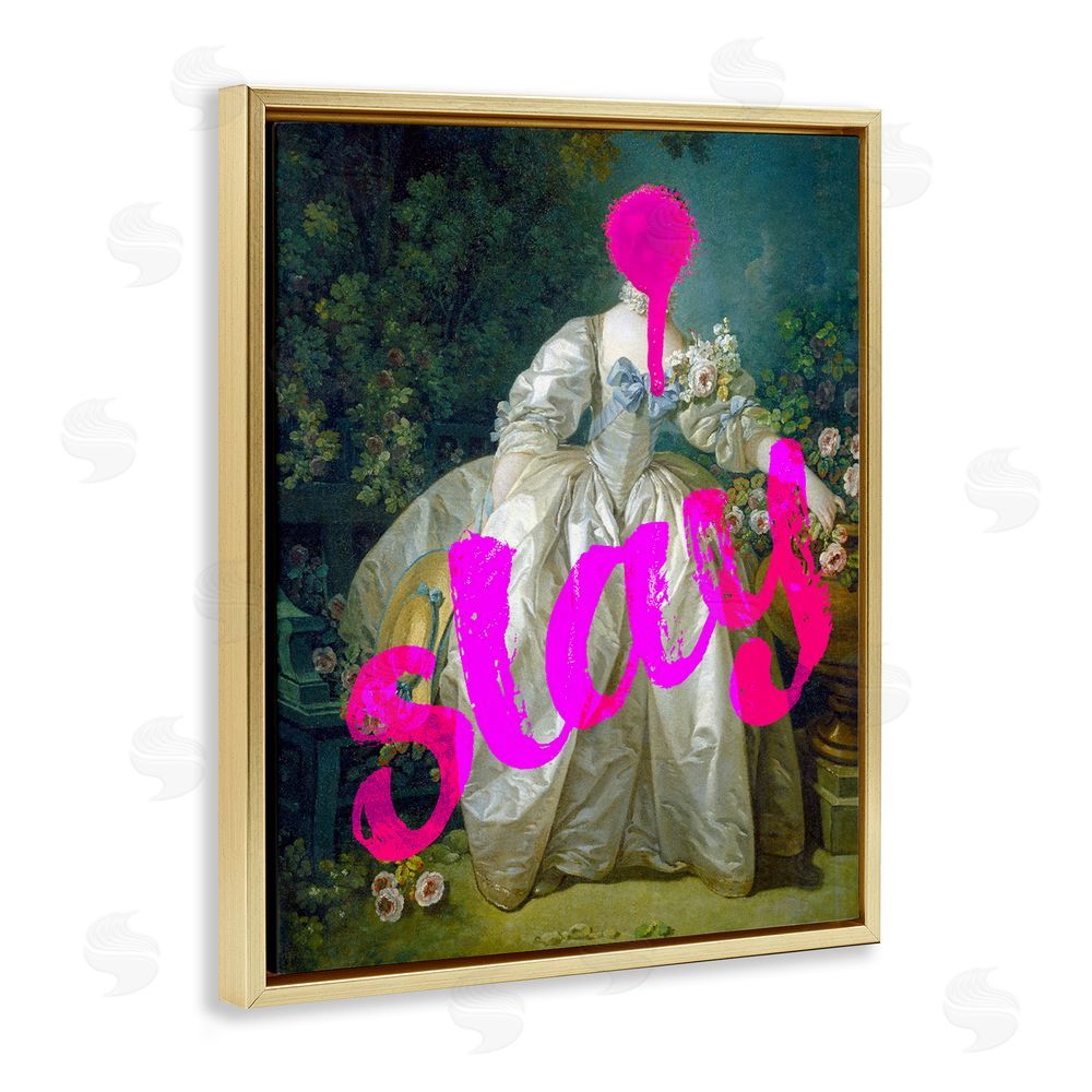 Stupell Studio Slay Classical Baroque Gown Gold Floating Frame Canvas Wall Art Print