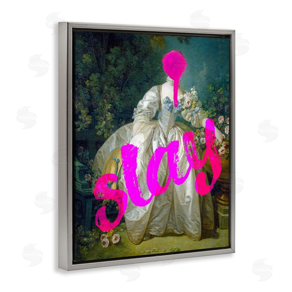 Stupell Studio Slay Classical Baroque Gown Gray Floating Frame Canvas Wall Art Print