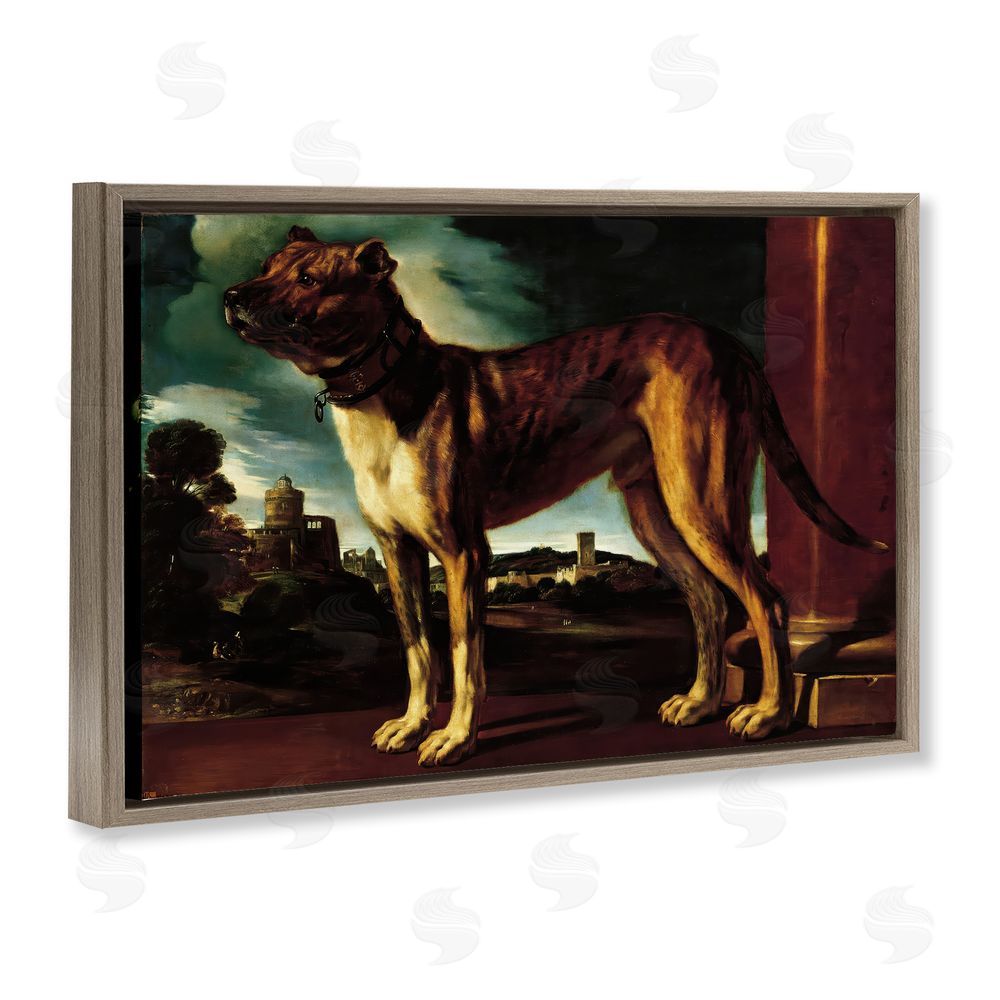 Lil' Rue Historical Aldrovani Dog Brown Floating Frame Canvas Wall Art Print