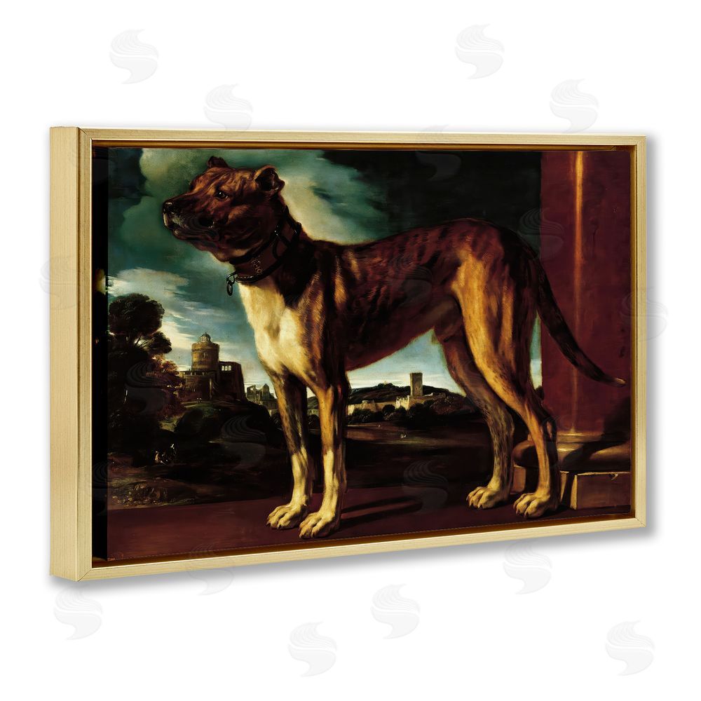 Lil' Rue Historical Aldrovani Dog Gold Floating Frame Canvas Wall Art Print