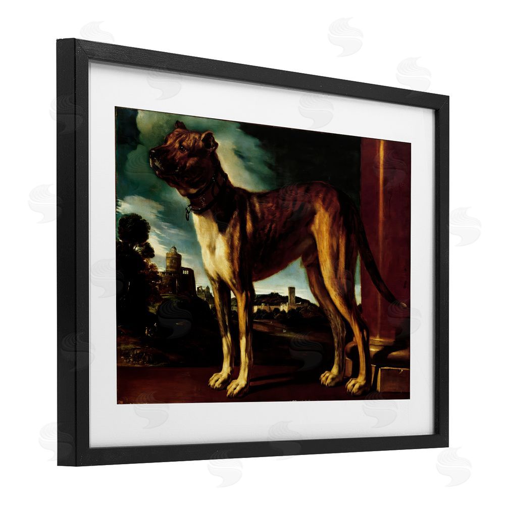 Lil' Rue Historical Aldrovani Dog Black Framed Print Under Glass Wall Art
