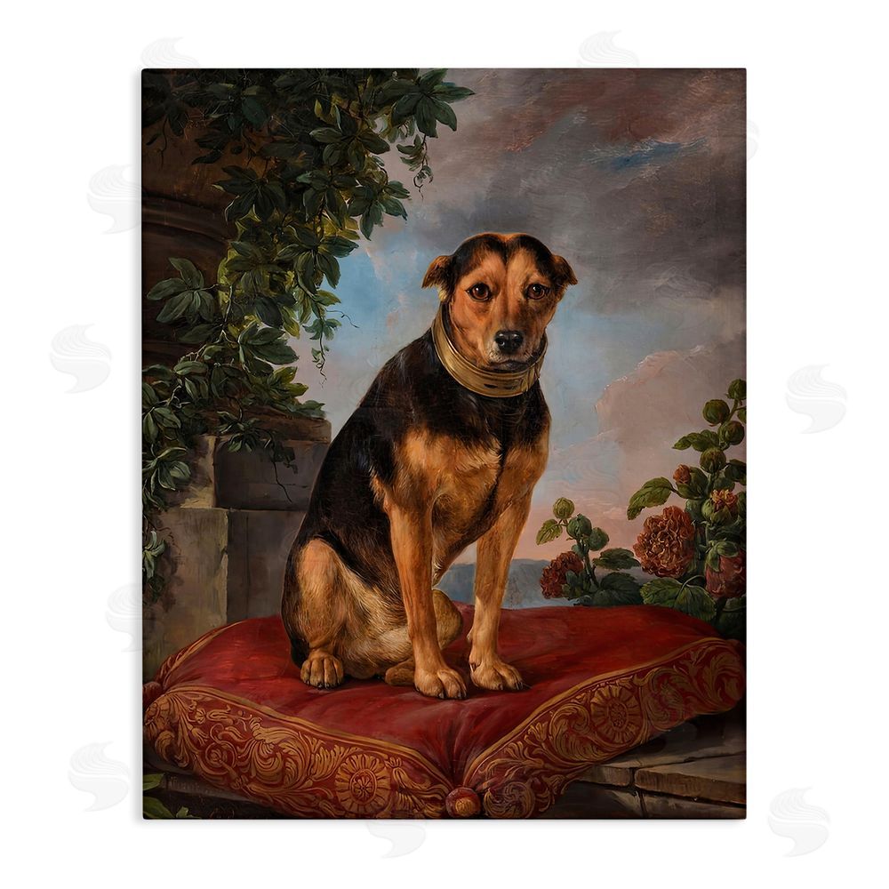 Lil' Rue Historical Dog on Cushion Stretched Canvas Wall Art Print