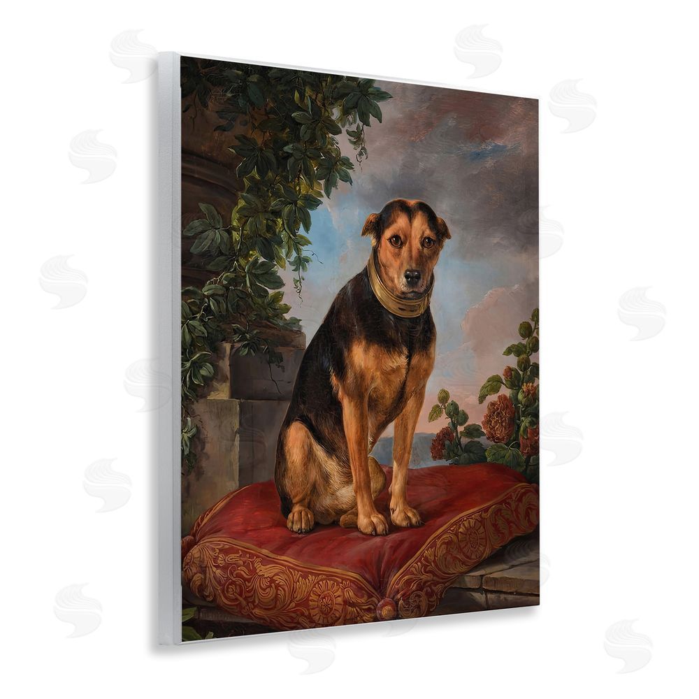 Lil' Rue Historical Dog on Cushion Wooden Wall Plaque Art Print