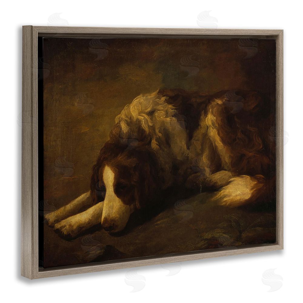 Lil' Rue Dim Lighted Classic Dog Brown Floating Frame Canvas Wall Art Print