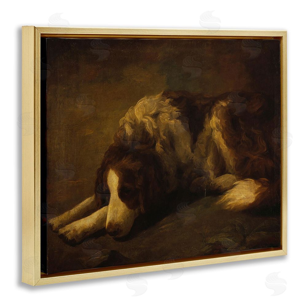 Lil' Rue Dim Lighted Classic Dog Gold Floating Frame Canvas Wall Art Print